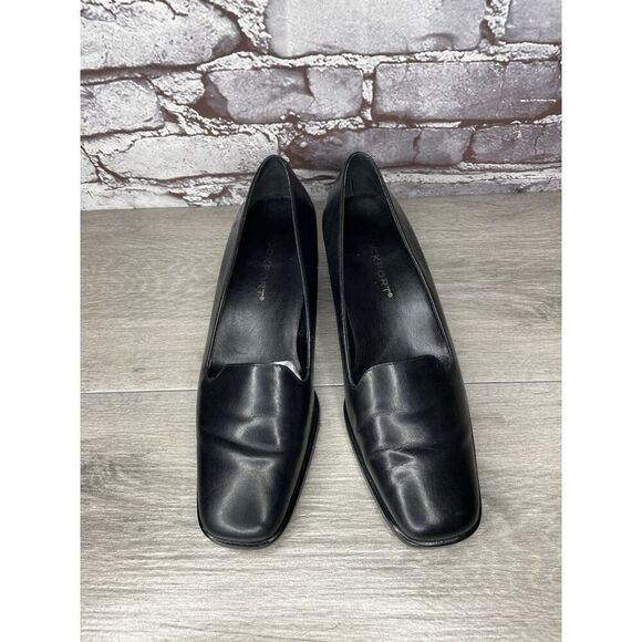 Rockport Black Leather Square Toe Casual Heel Shoes Women Sz 8.5M US/39EU Brazil - Picture 11 of 16